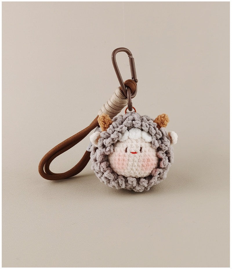 Cute Healing Lamb Head Crochet Doll Charm - Bag & Keychain Accessory
