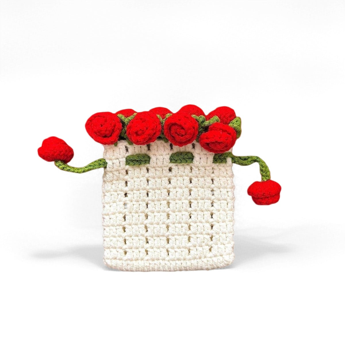Handgemachte Häkel-Rosen-Aufbewahrungstasche