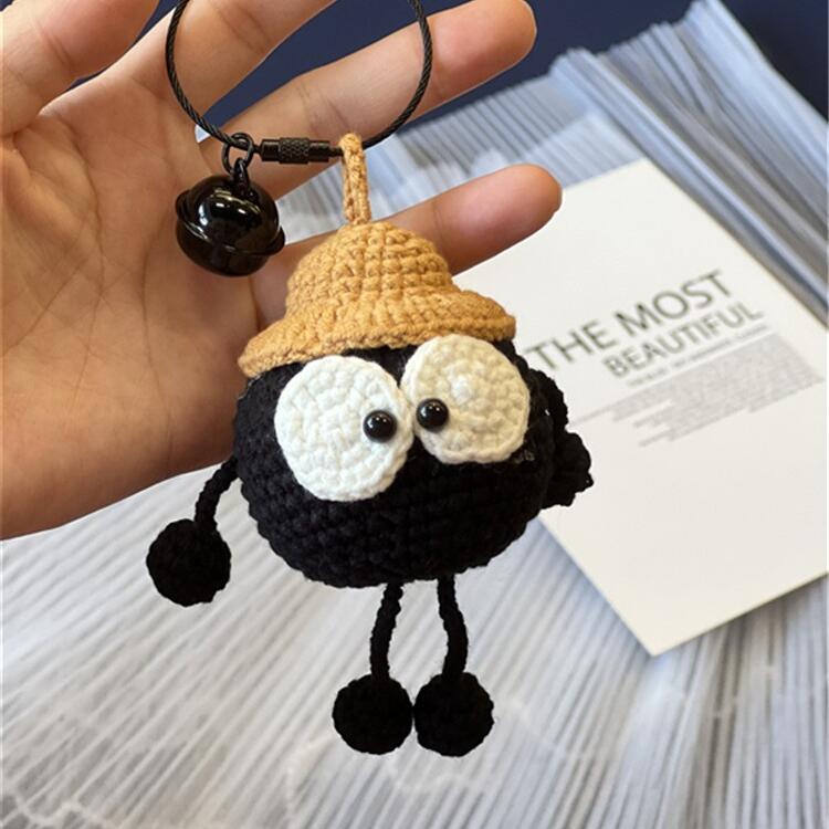 Crochet Black Coal Ball Bag Charm