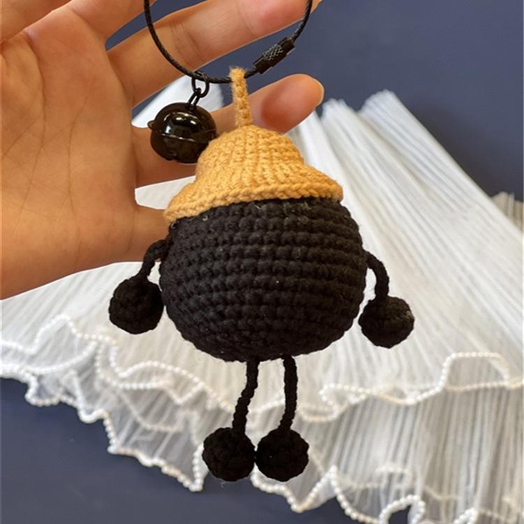 Crochet Black Coal Ball Bag Charm