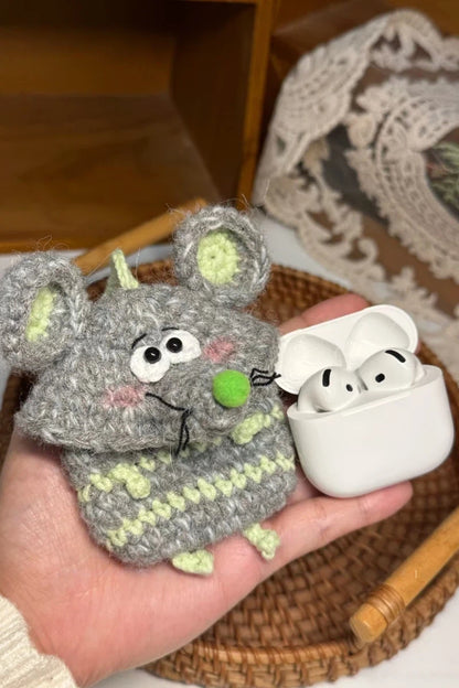 Handmade Crochet Fluffy Mouse Earphone Pouch