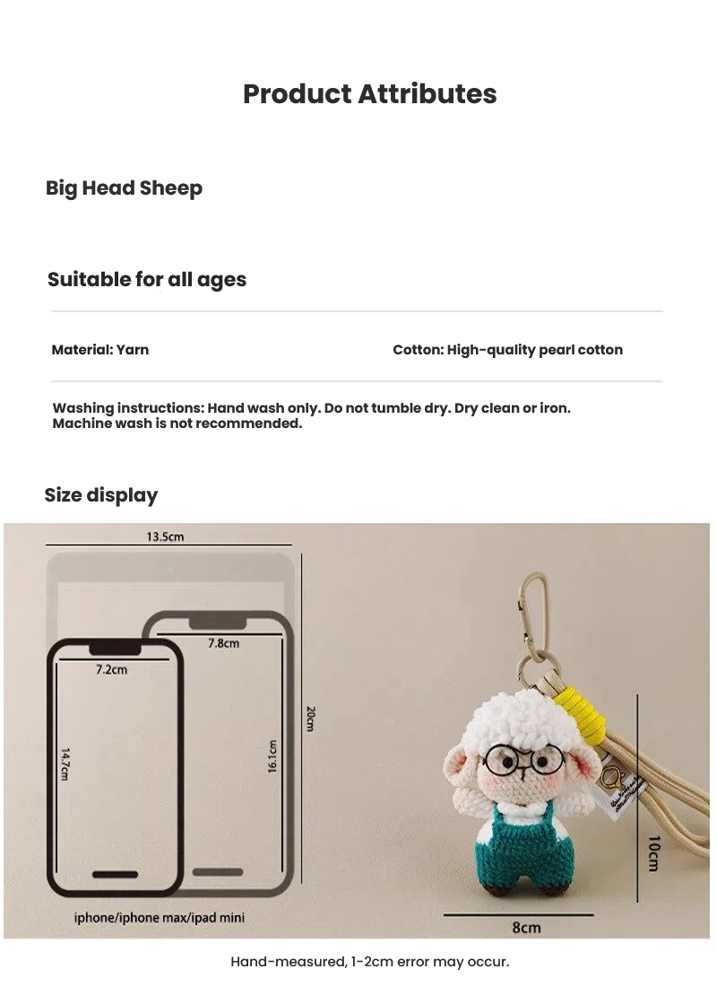 Handmade Crochet Big Head Lamb Bag Charm