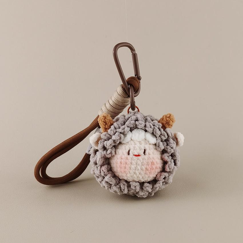 Cute Healing Lamb Head Crochet Doll Charm - Bag & Keychain Accessory