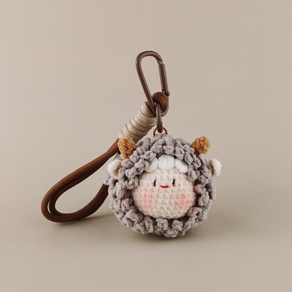 Cute Healing Lamb Head Crochet Doll Charm - Bag & Keychain Accessory
