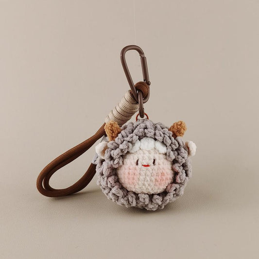 Cute Healing Lamb Head Crochet Doll Charm - Bag & Keychain Accessory