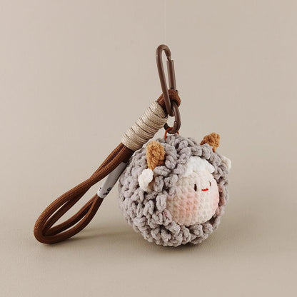 Cute Healing Lamb Head Crochet Doll Charm - Bag & Keychain Accessory