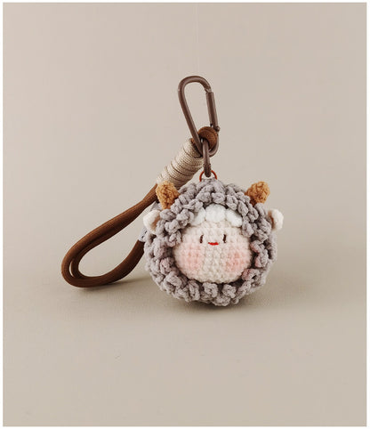 Cute Healing Lamb Head Crochet Doll Charm - Bag & Keychain Accessory
