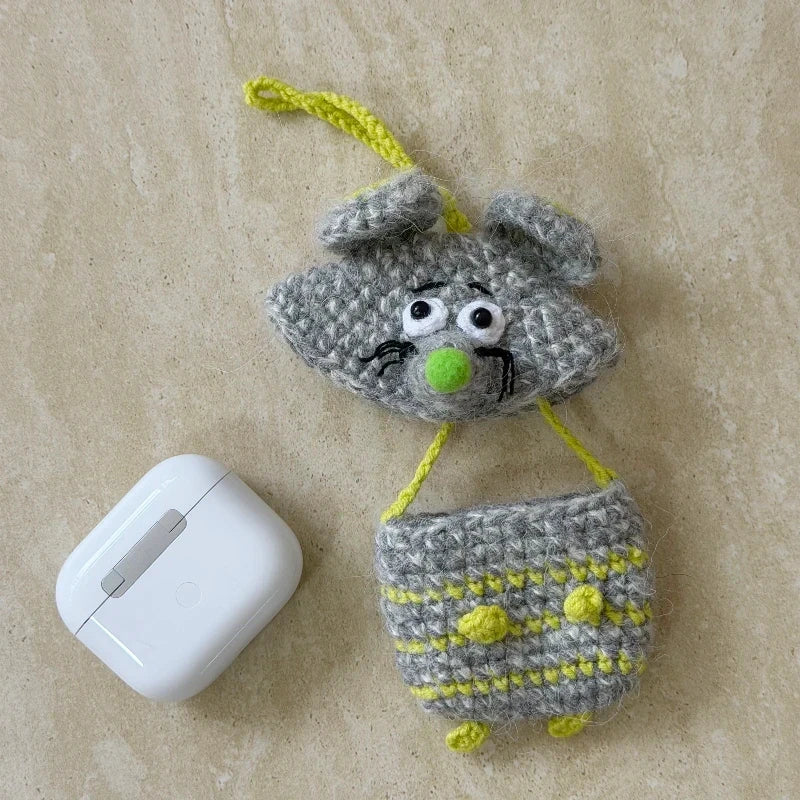 Handmade Crochet Fluffy Animal Earphone Pouch