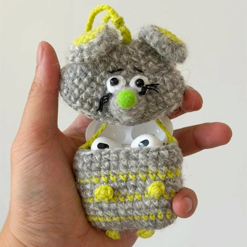 Handmade Crochet Fluffy Animal Earphone Pouch