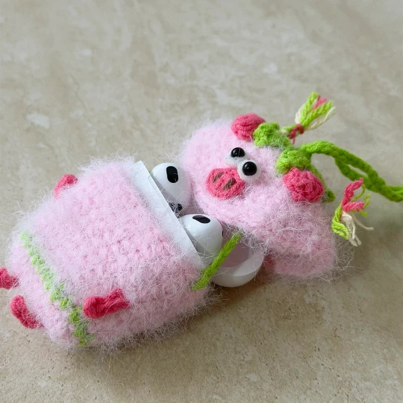 Handmade Crochet Fluffy Animal Earphone Pouch