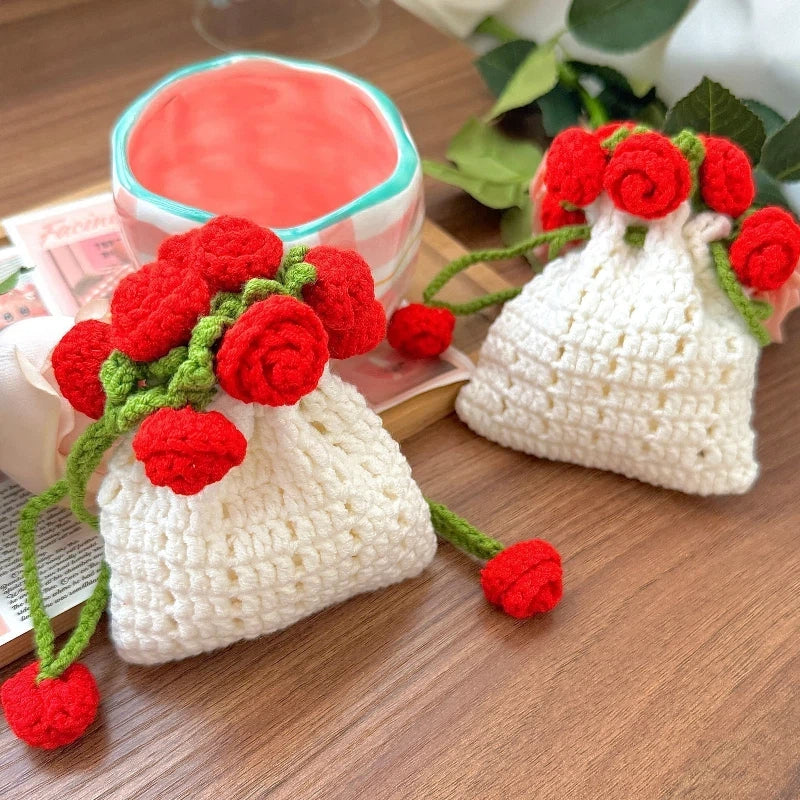 Handgemachte Häkel-Rosen-Aufbewahrungstasche