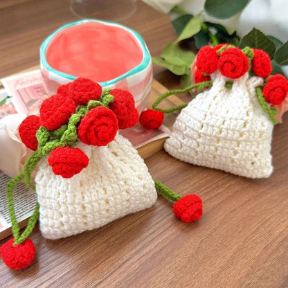 Handgemachte Häkel-Rosen-Aufbewahrungstasche