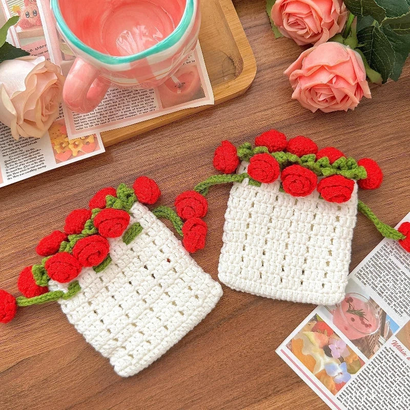 Handgemachte Häkel-Rosen-Aufbewahrungstasche