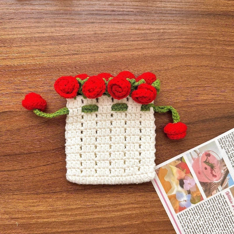 Handgemachte Häkel-Rosen-Aufbewahrungstasche