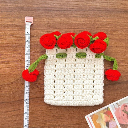 Handgemachte Häkel-Rosen-Aufbewahrungstasche