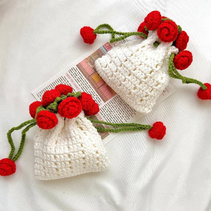 Handgemachte Häkel-Rosen-Aufbewahrungstasche