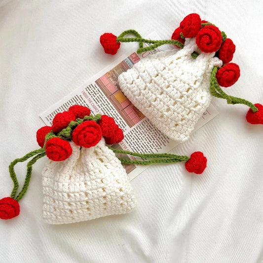 Handgemachte Häkel-Rosen-Aufbewahrungstasche