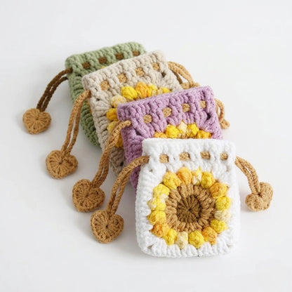 Gehäkelter Sonnenblumen-Mini-Beutel | Münz- und Kopfhörertasche
