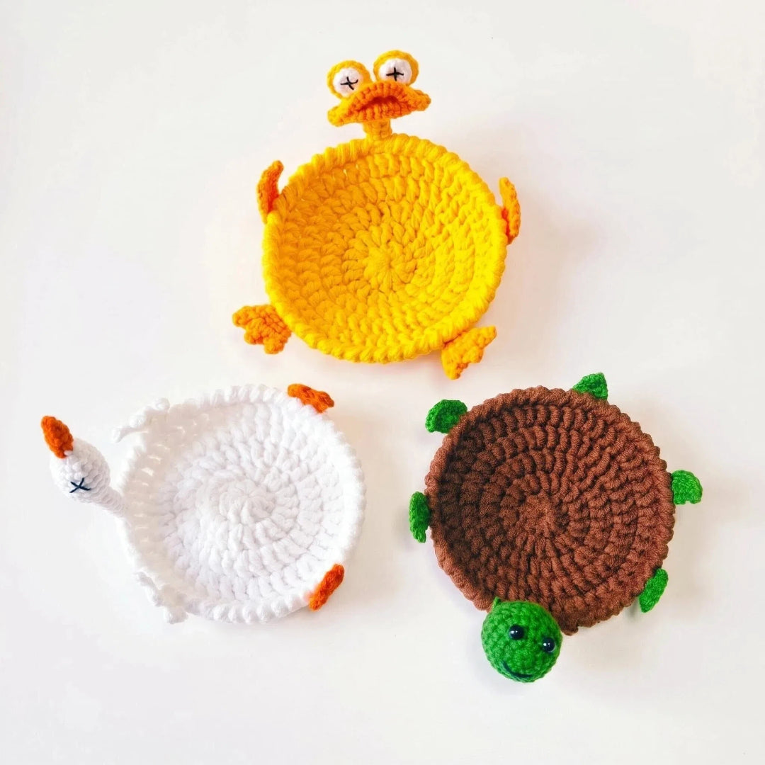 Handmade Crochet Cute Animal Pop-Up Coasters