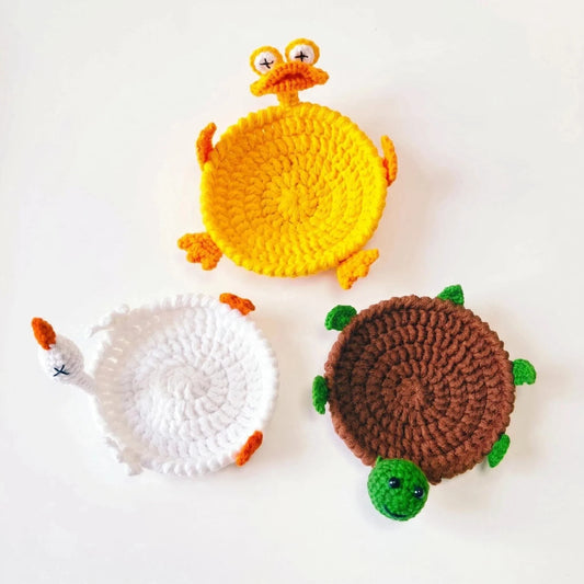 Handmade Crochet Cute Animal Pop-Up Coasters