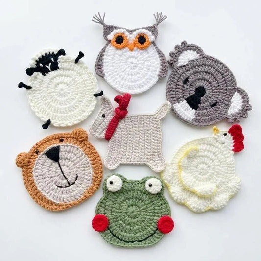 Handmade Crochet Animal Coasters | Cute Knit Cup Coasters